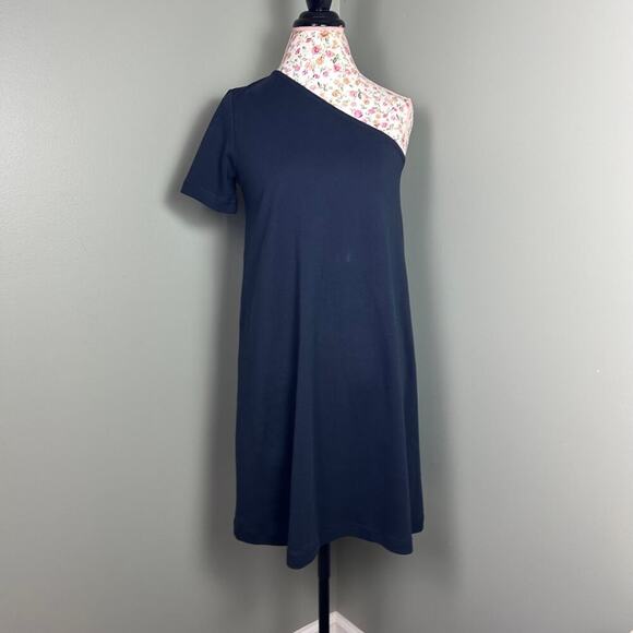 Cos One Shoulder Dress Navy Blue Short Sleeve Asymmetrical Mini T-Shirt Small - Picture 3 of 10